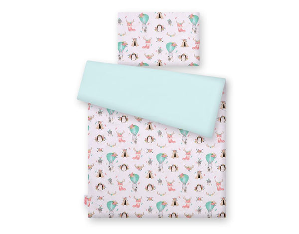 Pussilakanasetti Vauvalle - 120X90cm - Foxes Beige/Mint