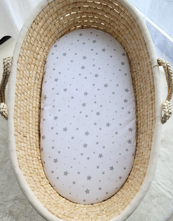 Moseskorb-Laken - Boho - Mini Graue Sterne