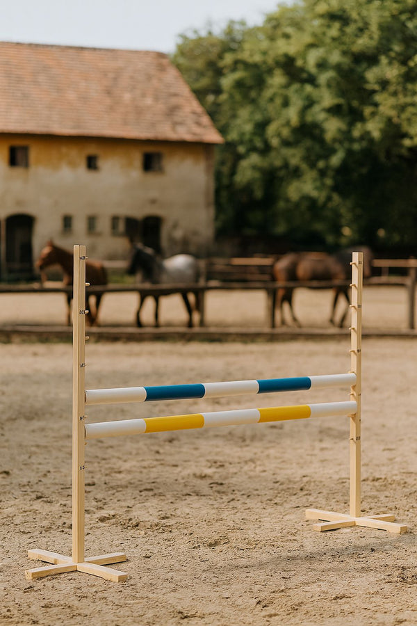 Steckenpferd Hindernis 120cm mit zwei Stangen - Blau und Gelb