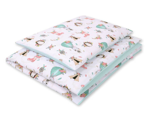 Pussilakanasetti Vauvalle - 120X90cm - Foxes Beige/Mint