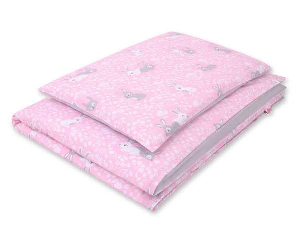 Pussilakanasetti Vauvalle - 135X100cm - Pink Rabbits/Grey