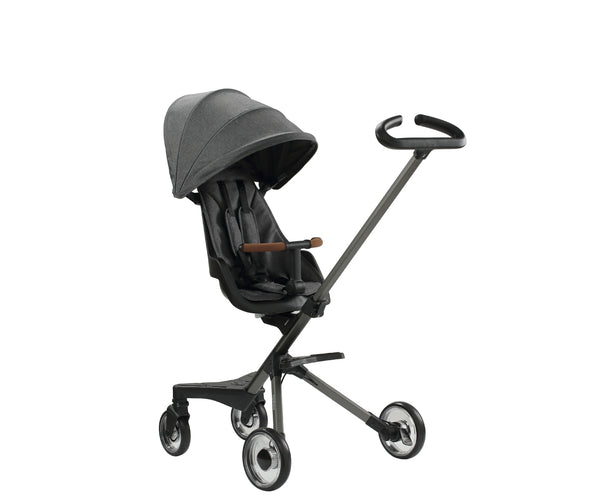 Qplay Easy -lastenrattaat 3-in-1 harmaana. Rattaissa on säädettävä työntöaisa, isot ilmakumirenkaat ja käännettävä istuinosa.