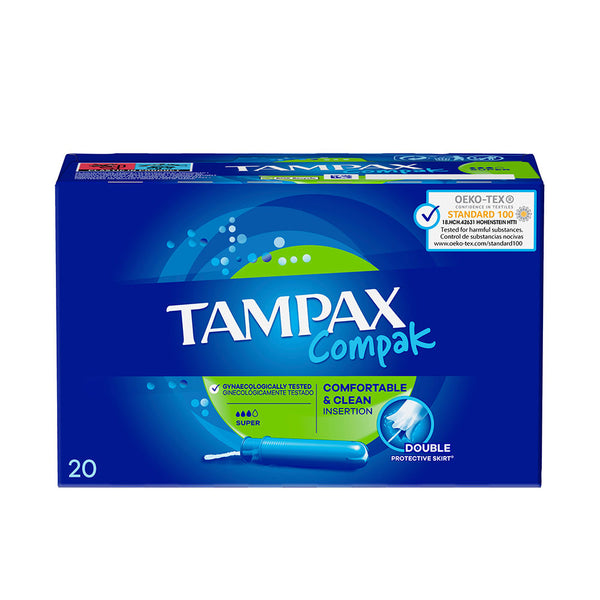 Tampax Compak Super 20 kpl – kompakti super‑suoja | Vuodevaatteet.fi