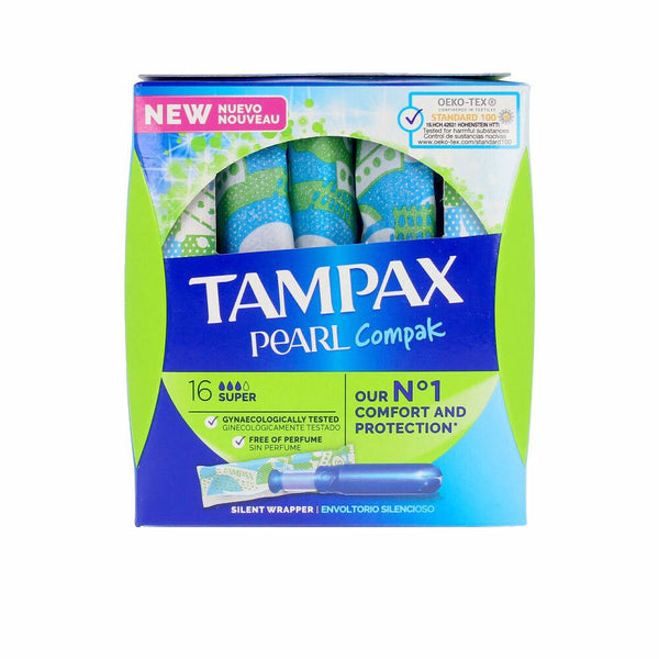 Tampax Pearl Compak Super 16 kpl – superimukykyinen ja kompaktisti | Vuodevaatteet.fi