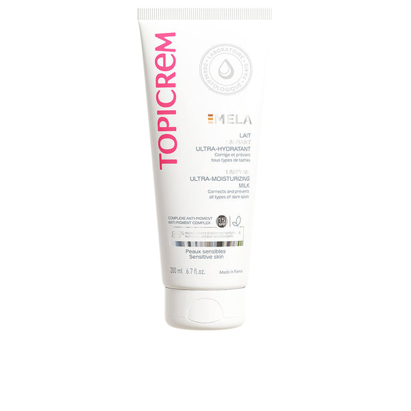 Topicrem MELA kosteuttava ja tasoittava vartalovoide SPF15+ 200 ml | Vuodevaatteet.fi
