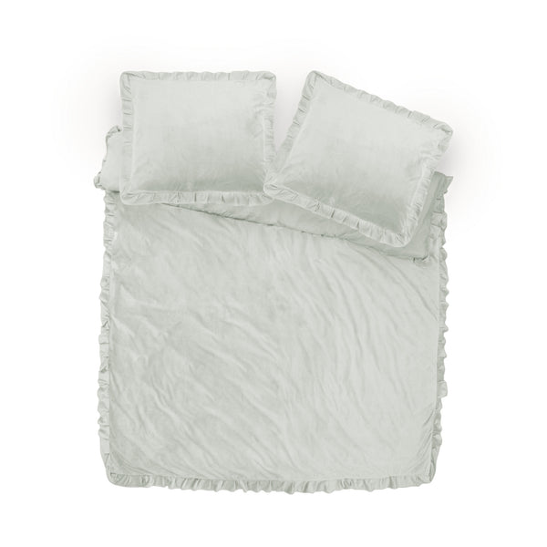 Valkoinen sametti pussilakanasetti Velvet Ruffles