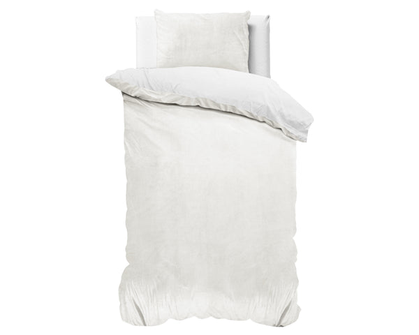 Valkoinen sametti pussilakanasetti Velvet Uni