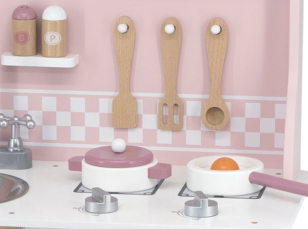 Hölzerne Spielküche Silber-Rosa mit Zubehör