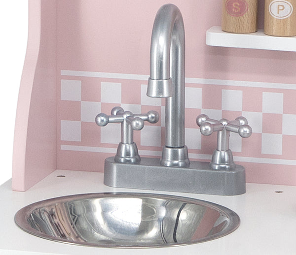 Hölzerne Spielküche Silber-Rosa mit Zubehör