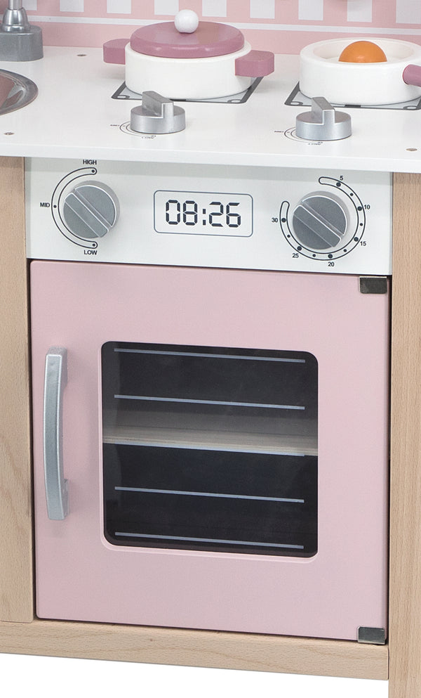 Hölzerne Spielküche Silber-Rosa mit Zubehör