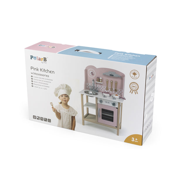 Hölzerne Spielküche Silber-Rosa mit Zubehör
