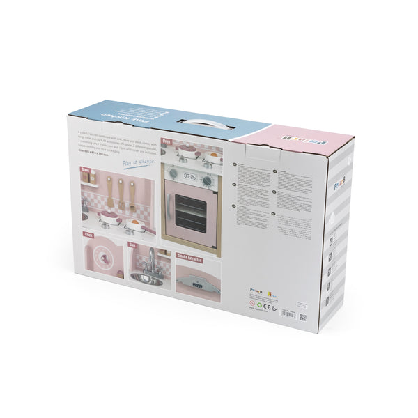 Hölzerne Spielküche Silber-Rosa mit Zubehör