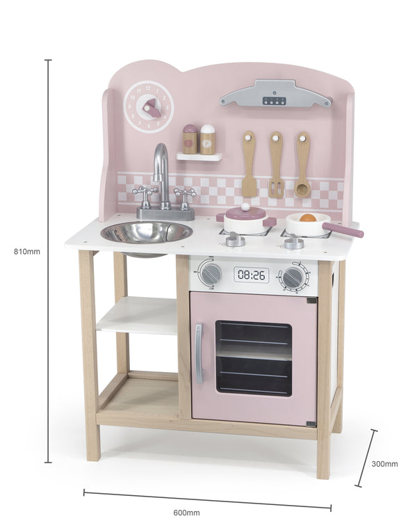 Hölzerne Spielküche Silber-Rosa mit Zubehör