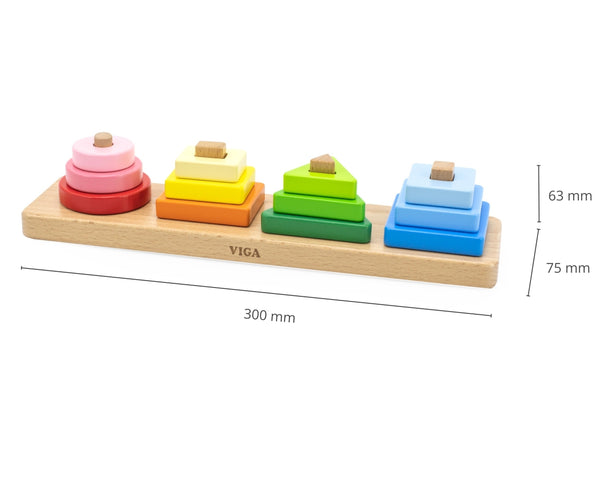 Holzgeometrische Formblöcke und Sortierpyramide