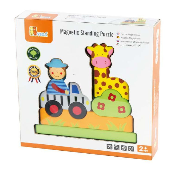 Viga 59702 Magentc Block Puzzle Zoo -pulmapeli, jossa eläinaiheisia puupalikoita eri väreissä.