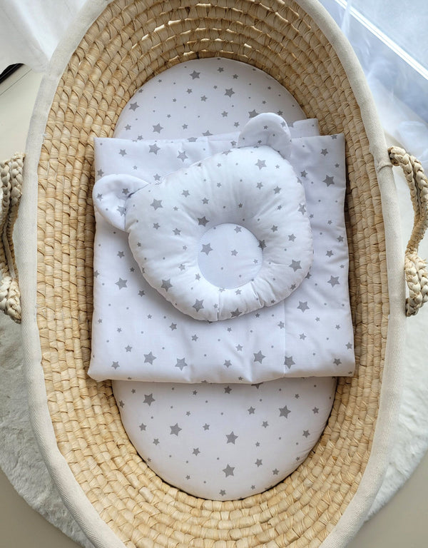 Babydecke und Kissen – Baumwolle – Teddybär – Mini Grey Stars