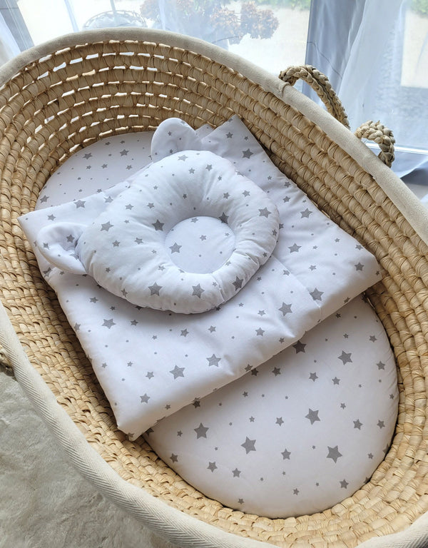 Babydecke und Kissen – Baumwolle – Teddybär – Mini Grey Stars