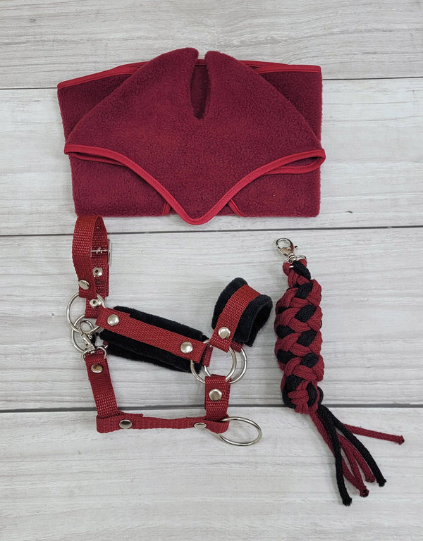 Zaumzeug für Steckenpferde - Burgundy mit schwarzem Fell