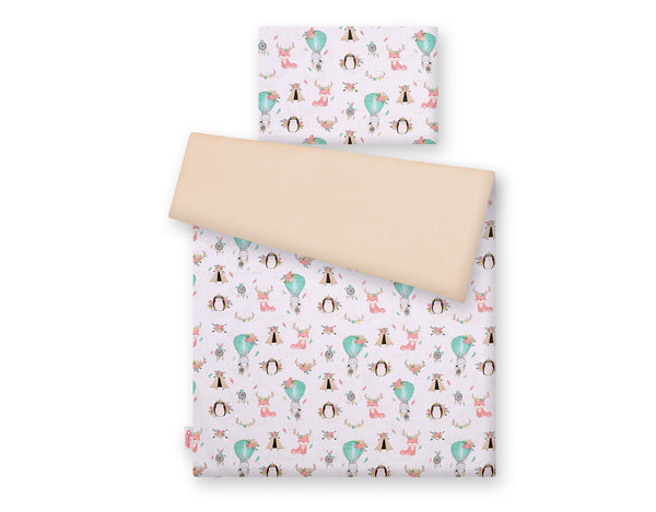 Baby cotton bedding set 2-pcs 135x100 cm - foxes beige/beige