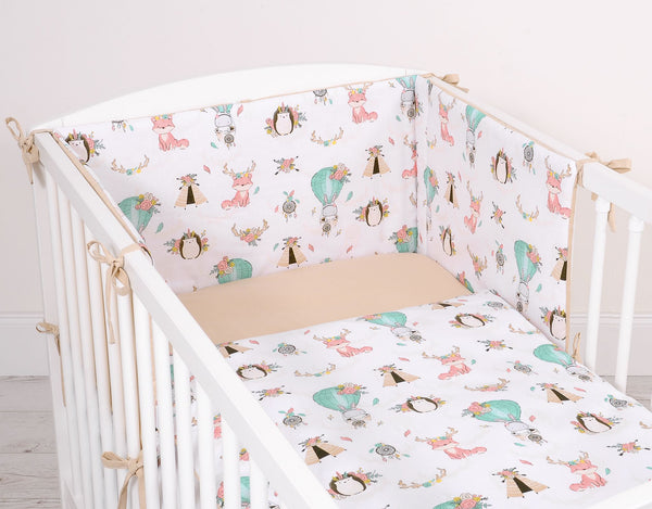 Baby cotton bedding set 2-pcs 135x100 cm - foxes beige/beige